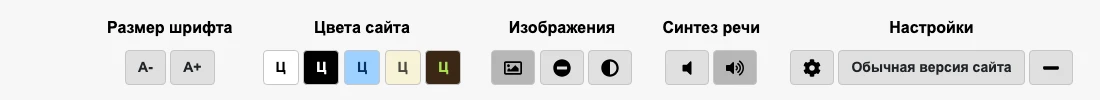 Панель версии для слабовидящих на сайте «Созвездия»: размер шрифта, цвета сайта, изображения, синтез речи и настройки